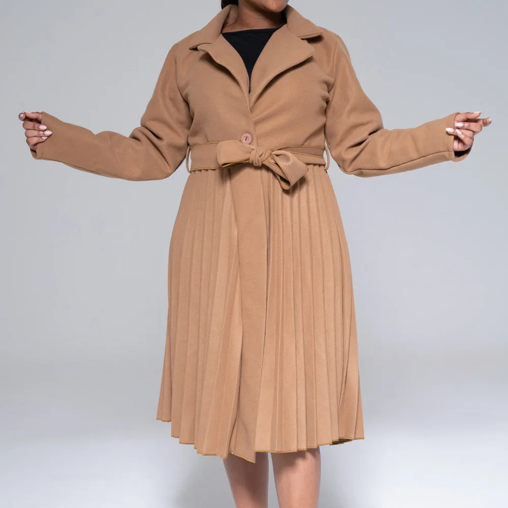 Camel Pleated Melton Jacket sold by Fashion World