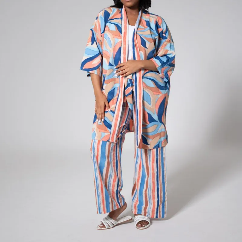 Border Print Kimono And Slax sold by Fashion World
