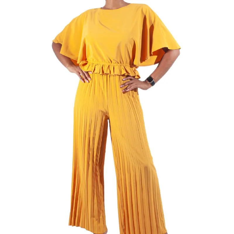 Short Sleeve Mustard Crop Top And Pleated Pants sold by Fashion World