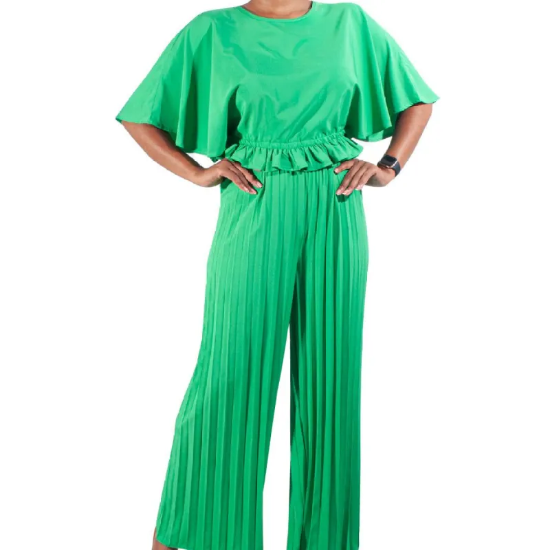 Short Sleeve Green Crop Top And Pleated Pants sold by Fashion World