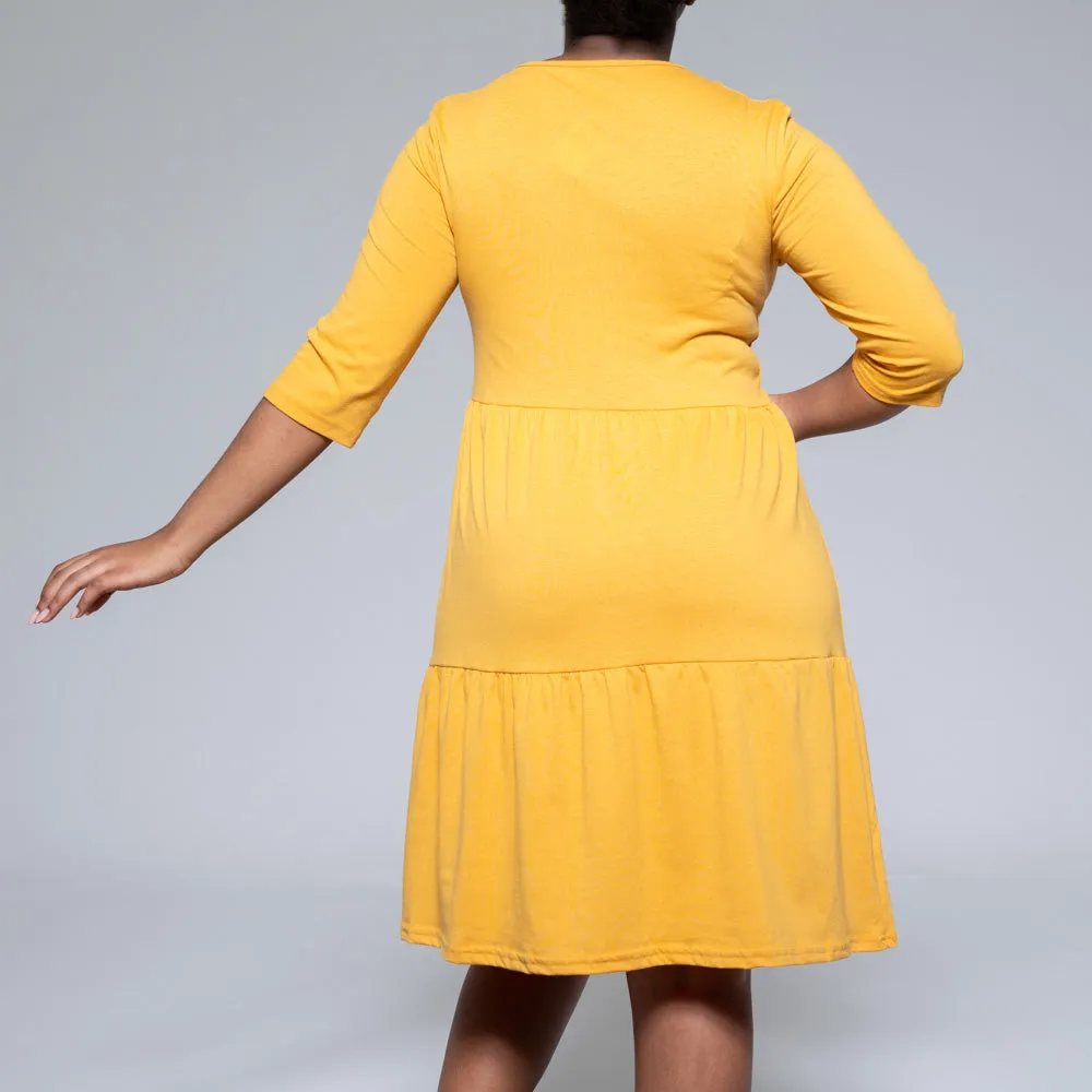 Mustard 3/4 Sleeve Trapeze Dress sold by Fashion World product image thumbnail 3