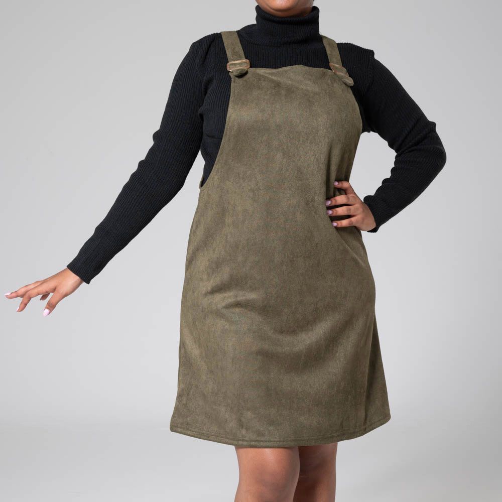 Olive Suede Scuba Pinafore Dress sold by Fashion World product image thumbnail 2