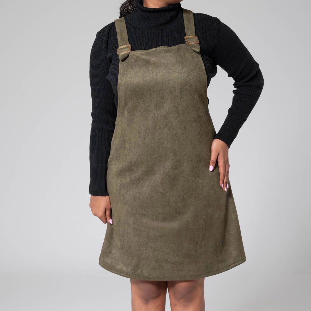 Olive Suede Scuba Pinafore Dress sold by Fashion World product image thumbnail 3