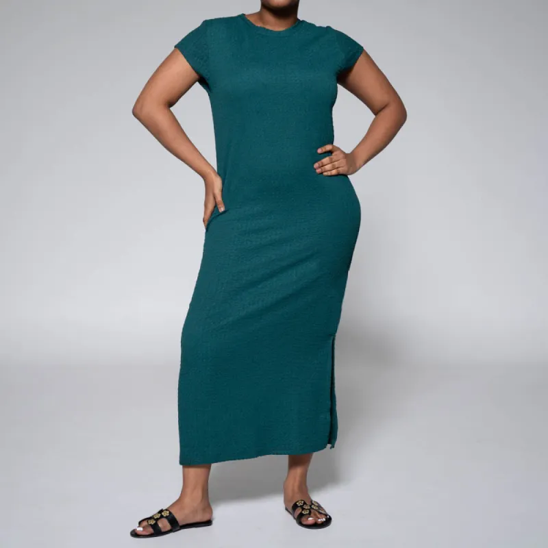 Green Short Sleeve Crinkle Dress sold by Fashion World