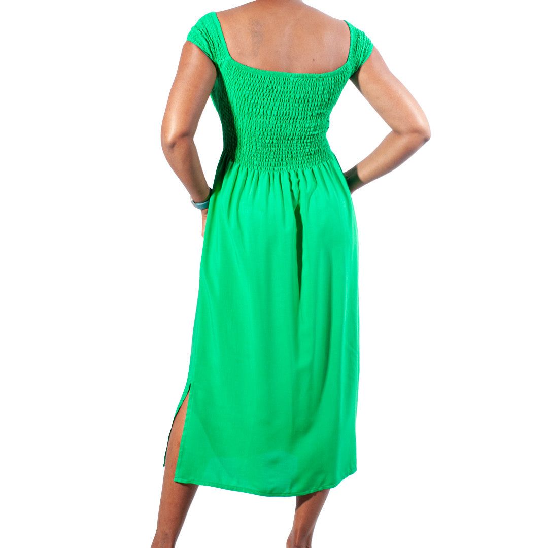 Green Off-Shoulder Smocking Dress sold by Fashion World product image thumbnail 3