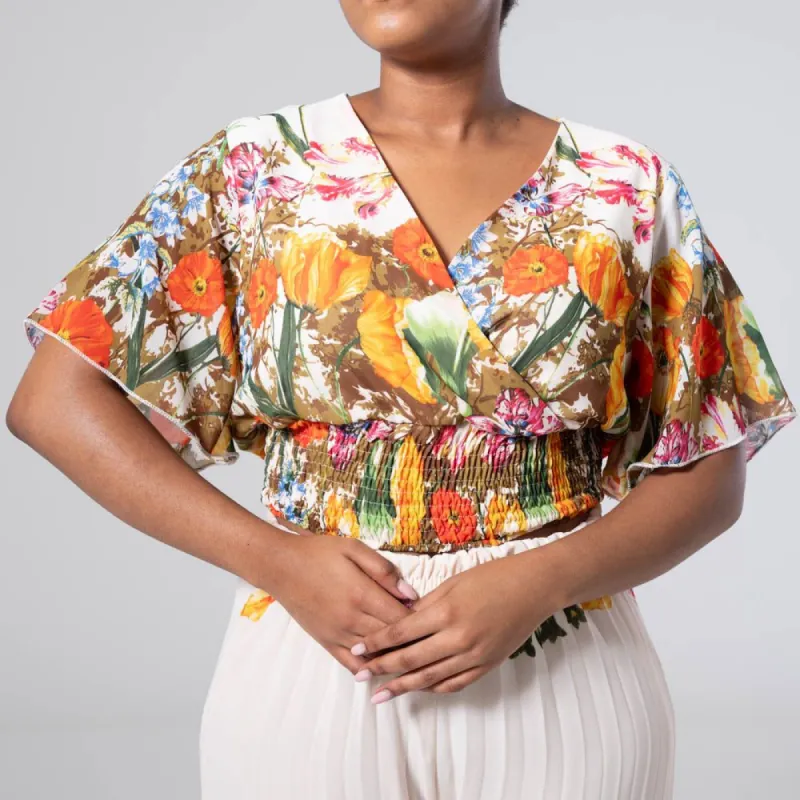 Border Print Chiffon Pleated Top sold by Fashion World