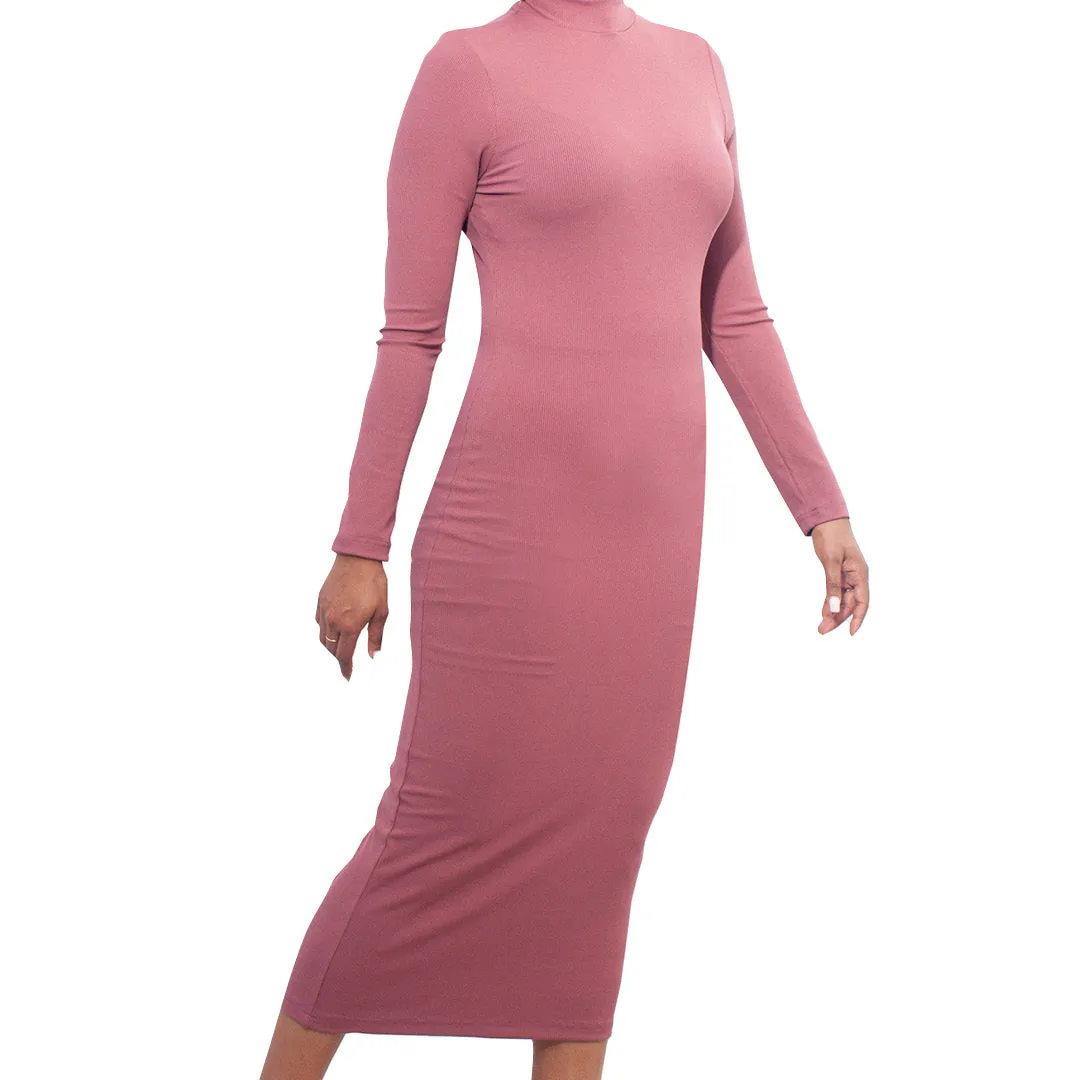 Mauve Ribbed Dress sold by Fashion World