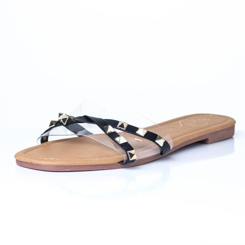 Black Stud Strap Sandals sold by Fashion World