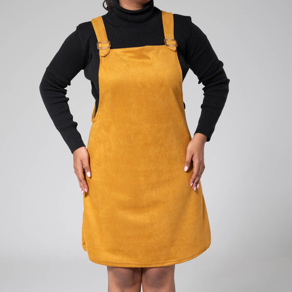 Mustard Suede Scuba Pinafore Dress sold by Fashion World product image thumbnail 2