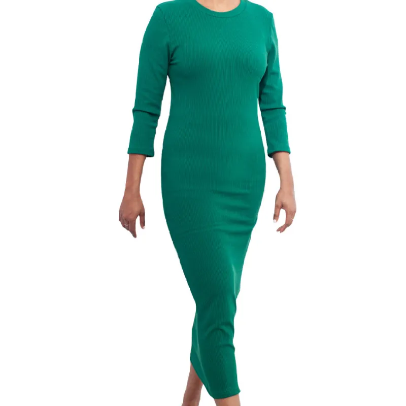 Bottle Green Ribbed Dress sold by Fashion World