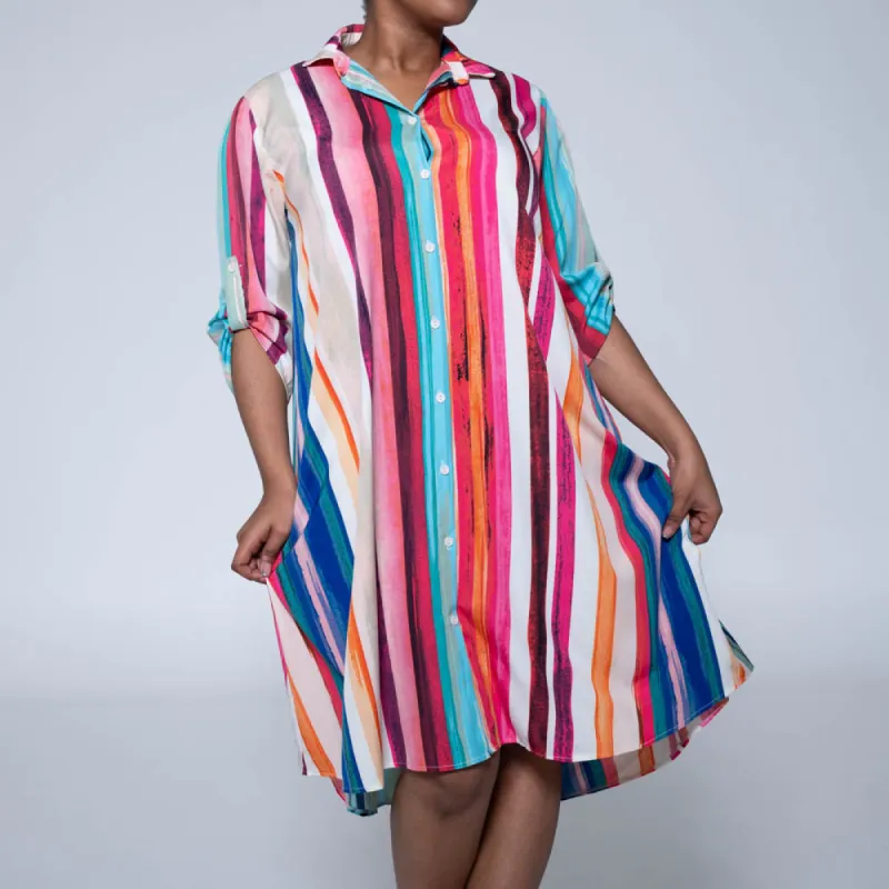 Brown Striped Button Detail Tunic sold by Fashion World