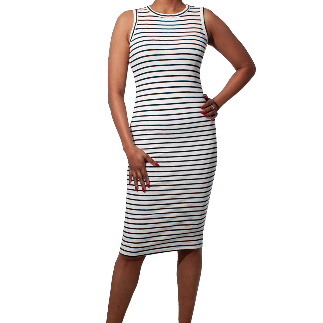 White/Black Striped Dress sold by Fashion World