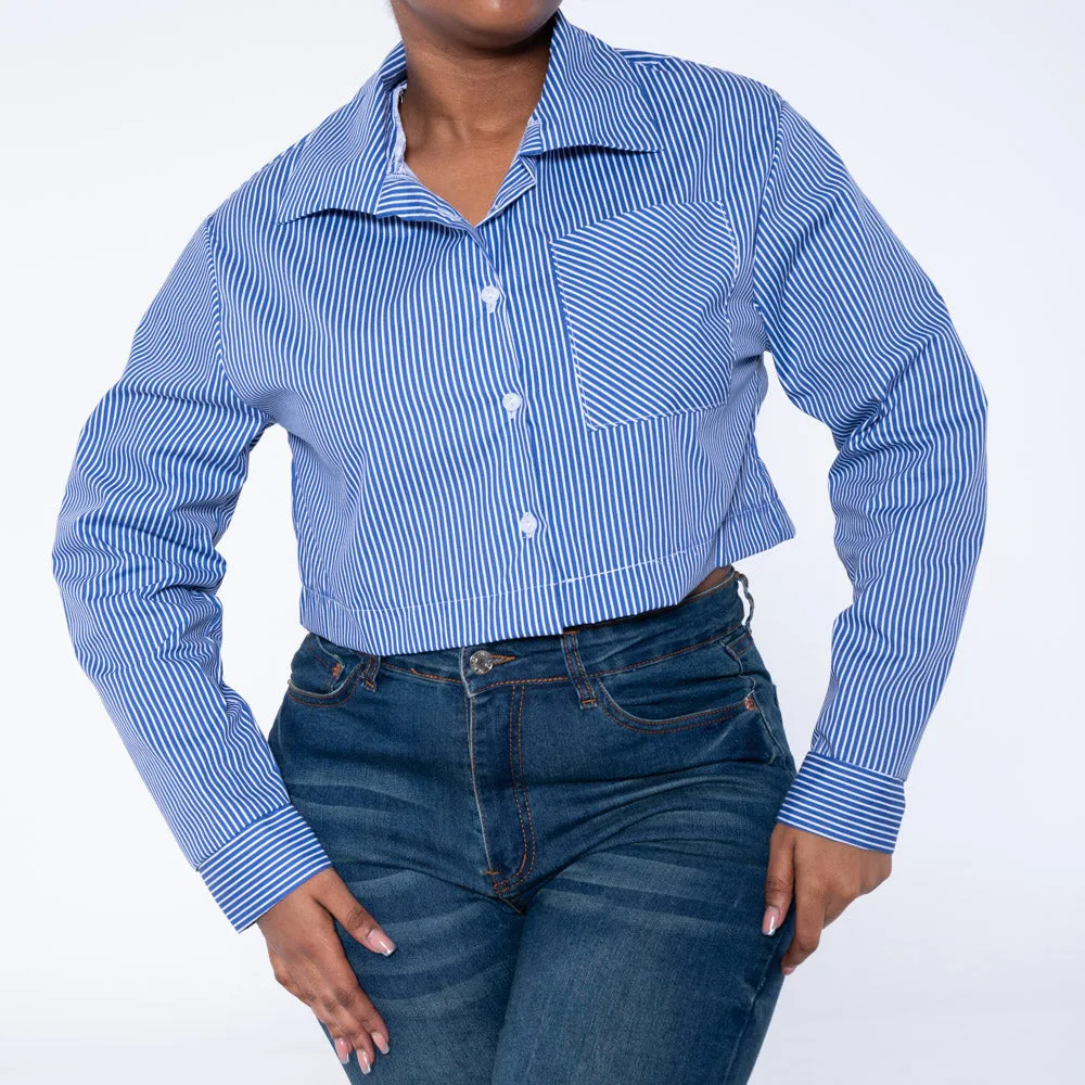 Striped Poplin Button Down Crop Top sold by Fashion World product image thumbnail 3