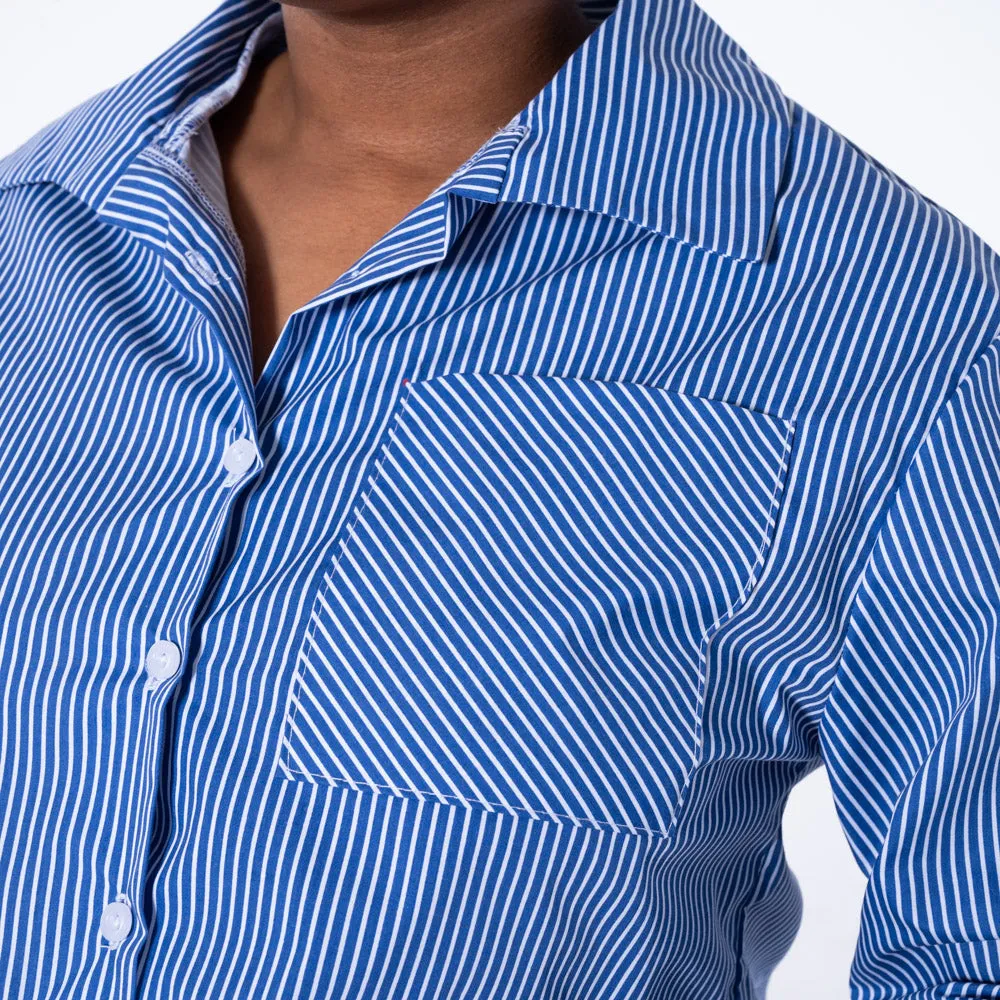 Striped Poplin Button Down Crop Top sold by Fashion World product image thumbnail 4