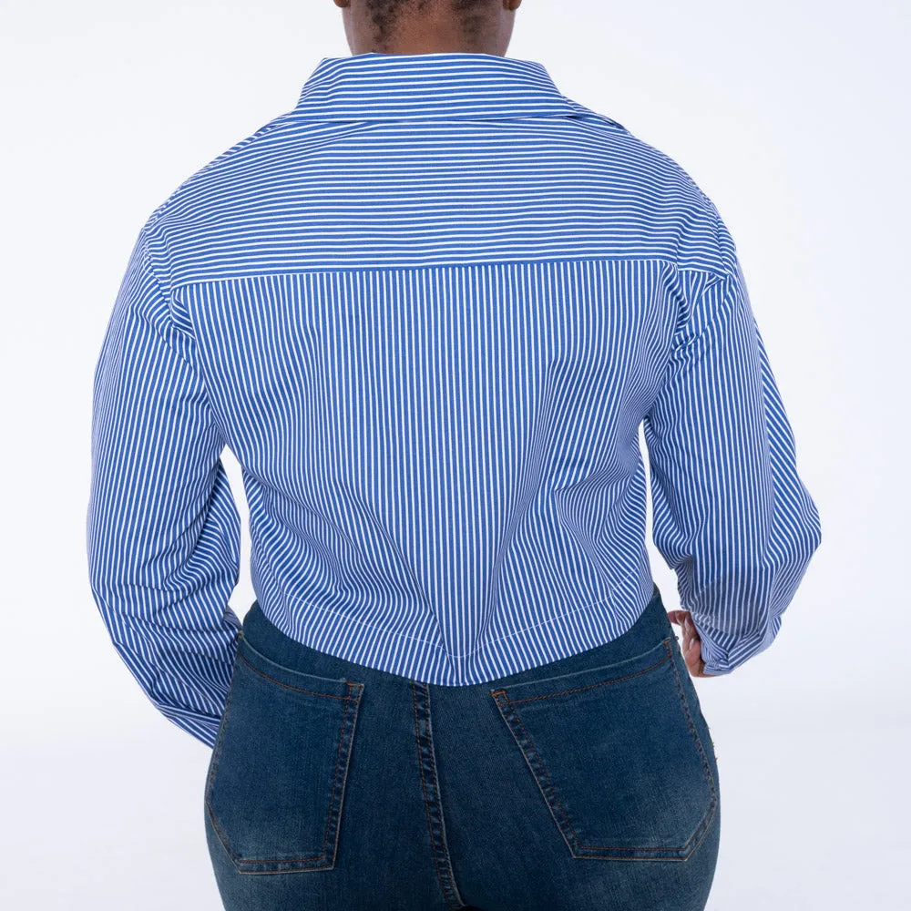 Striped Poplin Button Down Crop Top sold by Fashion World product image thumbnail 5