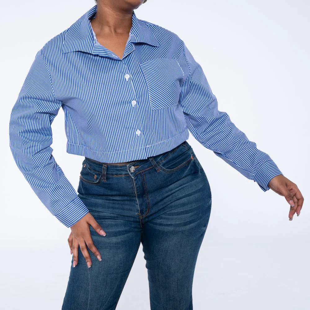 Striped Poplin Button Down Crop Top sold by Fashion World product image thumbnail 2