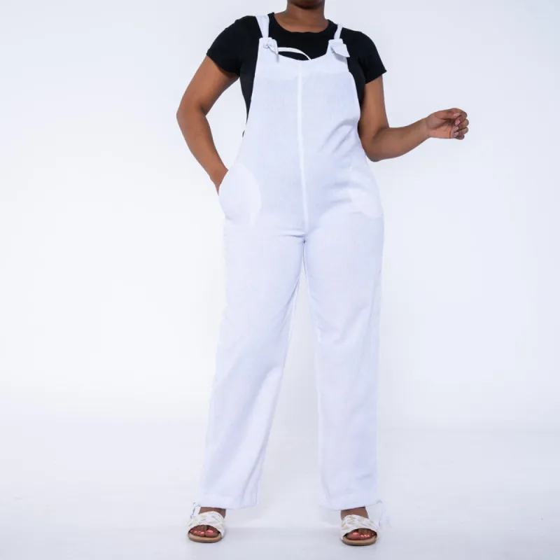 Optical White Linen Jumpsuit sold by Fashion World
