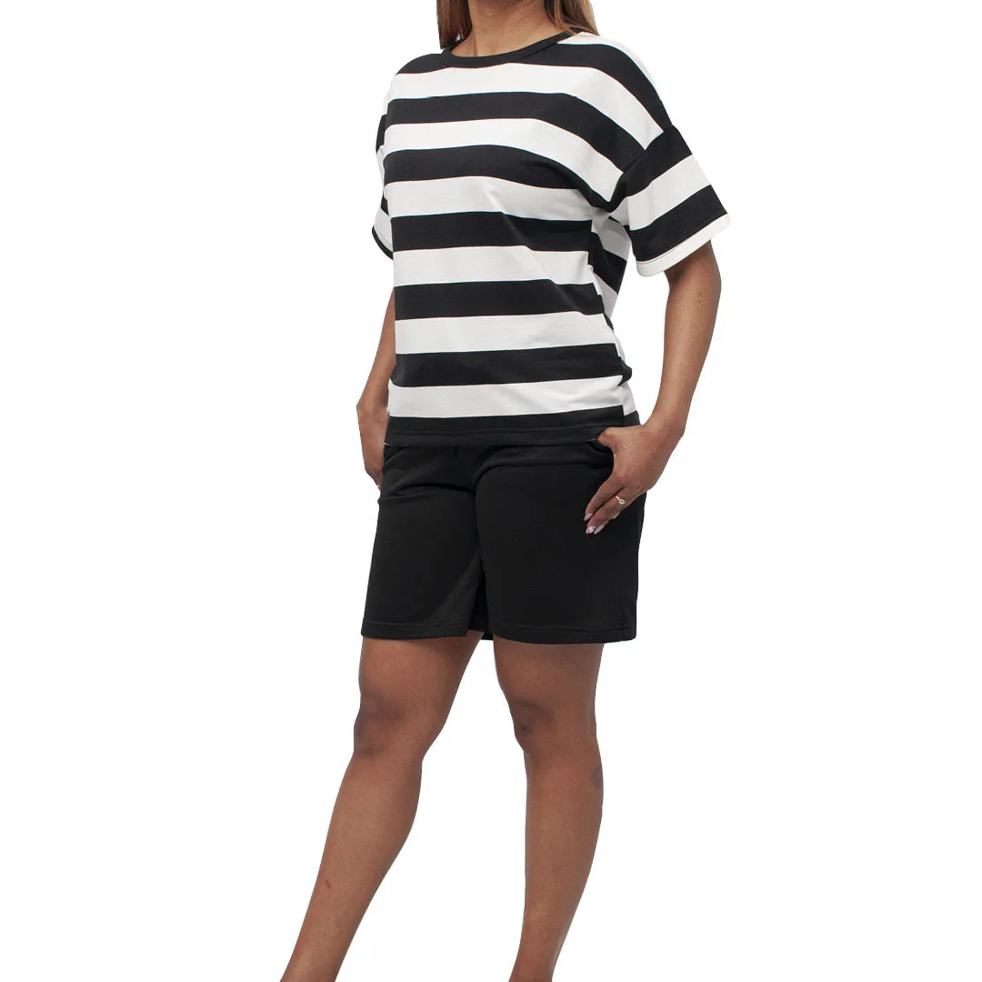 Blk/Ivory Terry Top And Shorts Set sold by Fashion World product image thumbnail 2