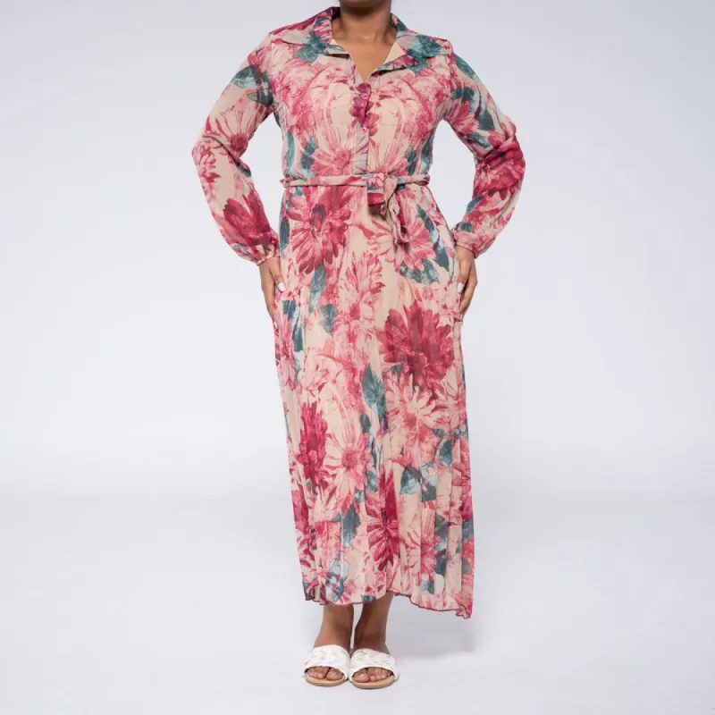 Pleated Chiffon Floral Dress sold by Fashion World