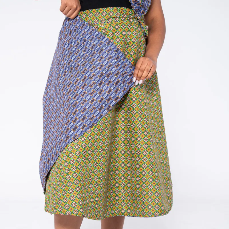 Green/Blue Reversible Wrap Skirt sold by Fashion World