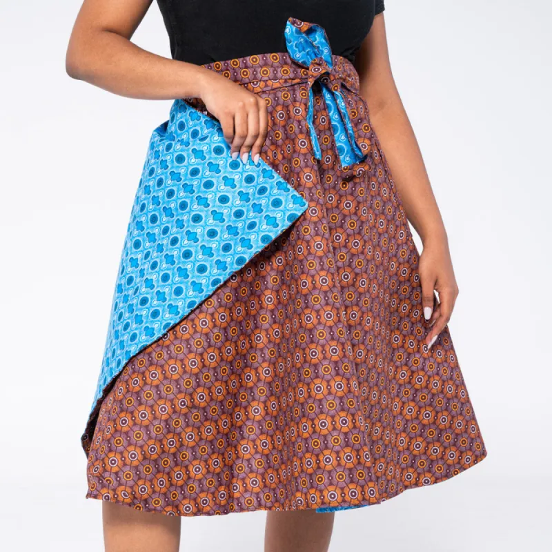 Blue/Maroon Reversible Wrap Skirt sold by Fashion World