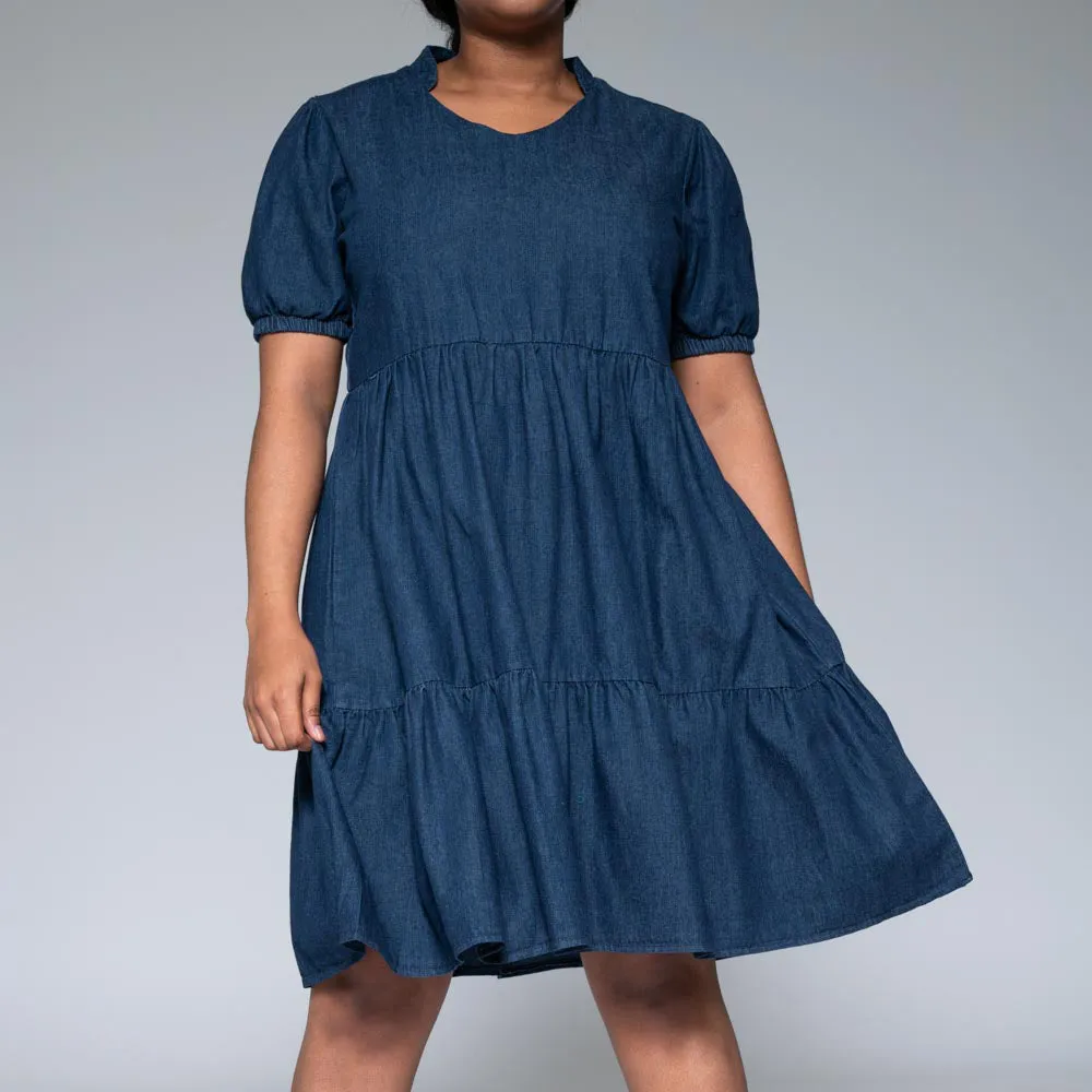 Short Sleeve Denim Tiered Dress sold by Fashion World product image thumbnail 2
