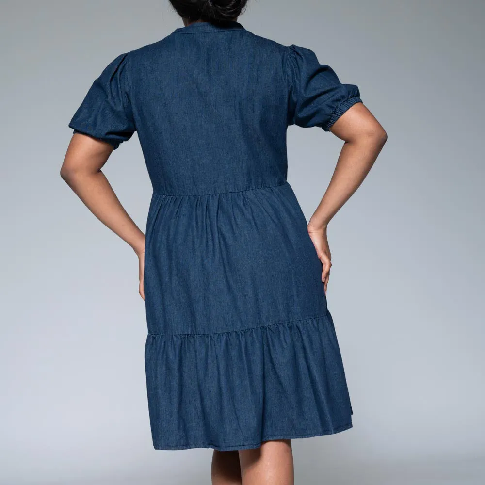 Short Sleeve Denim Tiered Dress sold by Fashion World product image thumbnail 5