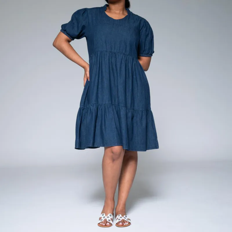 Short Sleeve Denim Tiered Dress sold by Fashion World