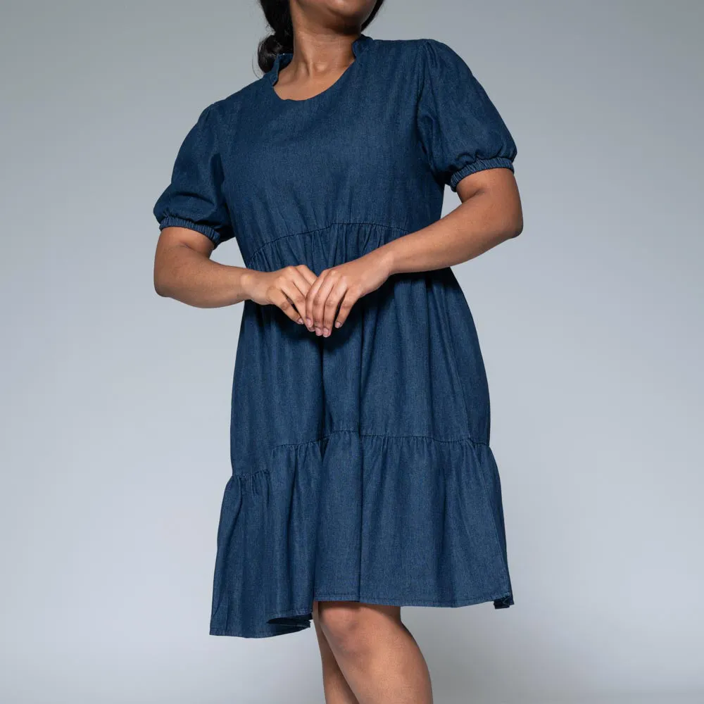 Short Sleeve Denim Tiered Dress sold by Fashion World product image thumbnail 3
