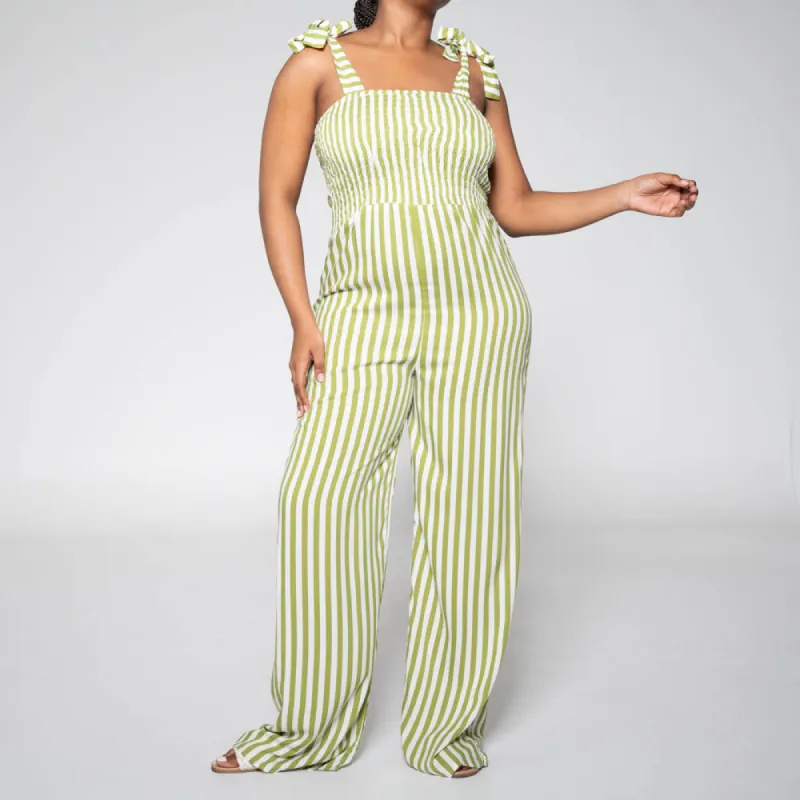 Chartreuse Striped Jumpsuit sold by Fashion World