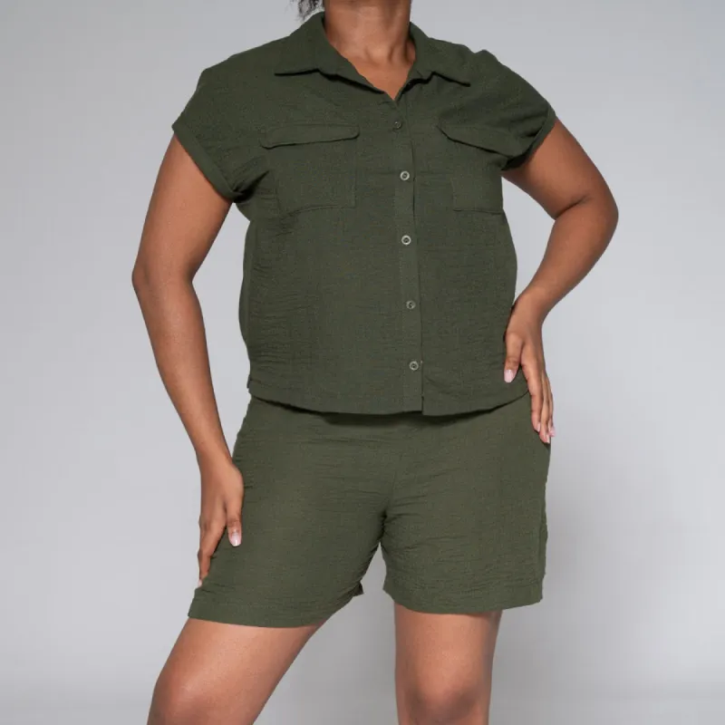 Olive Shorts And Top Set sold by Fashion World