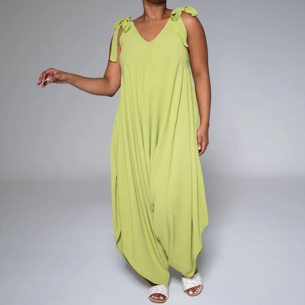 Chartreuse Shoulder Tie Jumpsuit sold by Fashion World