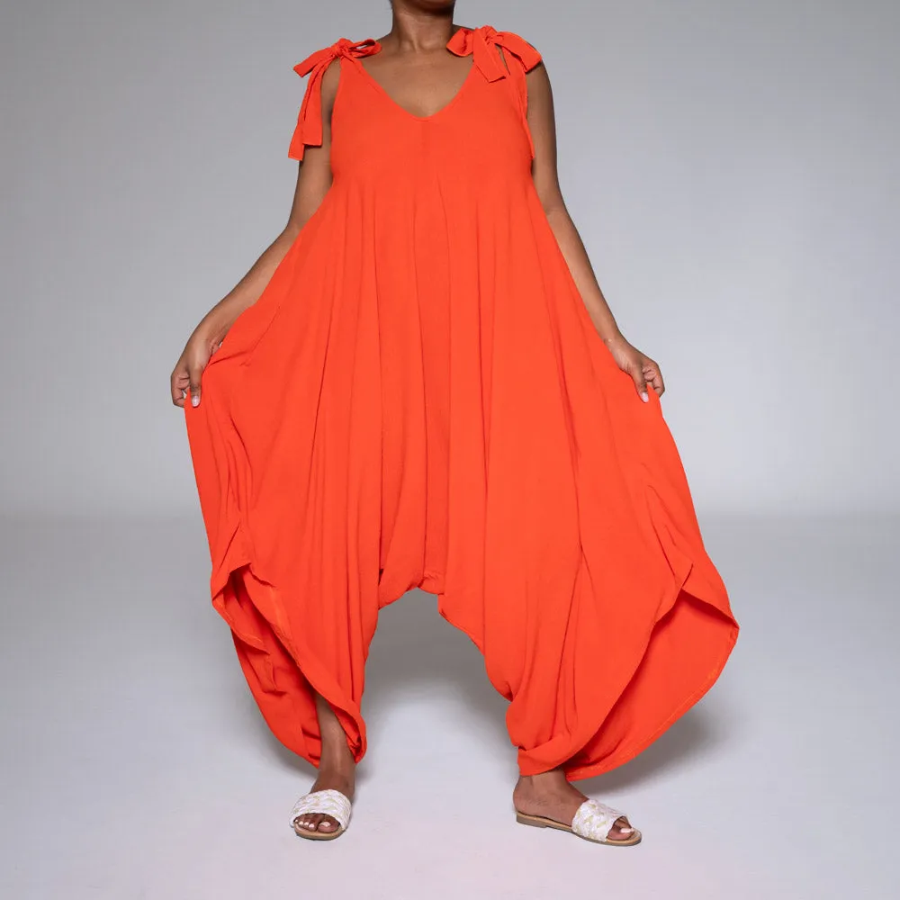 Terracotta Shoulder Tie Jumpsuit sold by Fashion World
