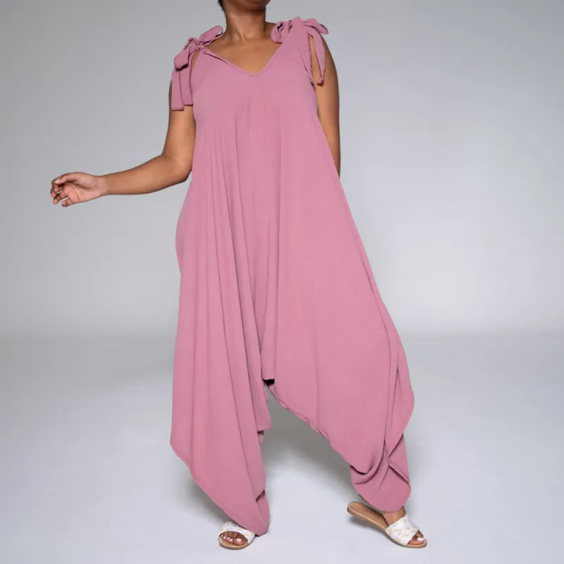 Mauve Shoulder Tie Jumpsuit sold by Fashion World
