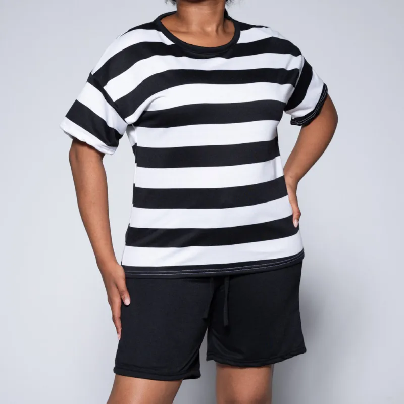 Blk/Ivory Striped Top And Shorts sold by Fashion World
