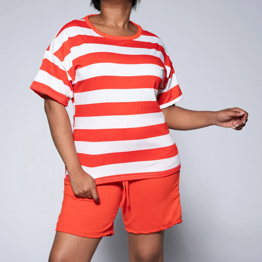Terracotta Striped Top And Shorts sold by Fashion World
