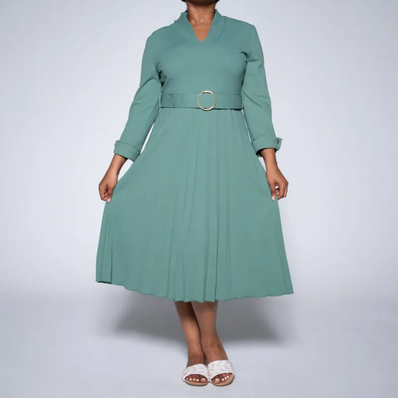 Sage Pleated Dress sold by Fashion World