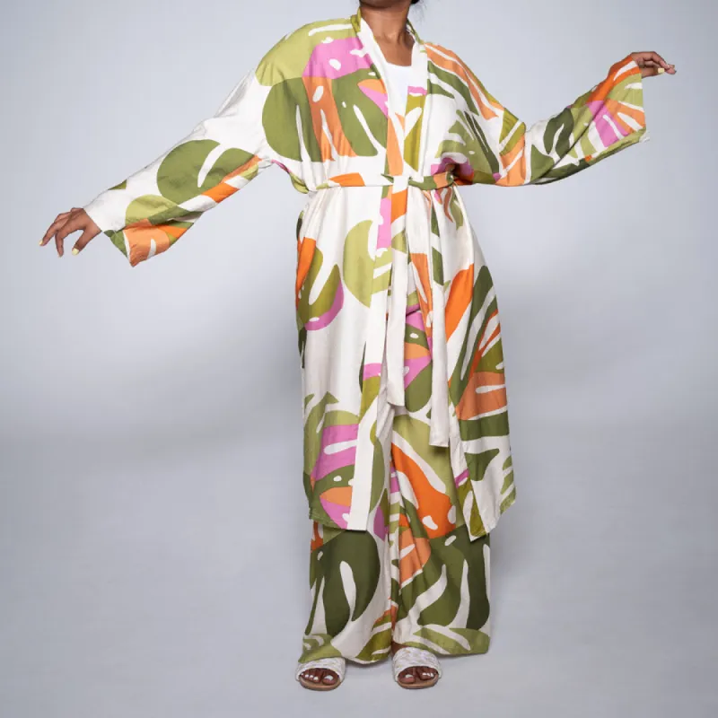 Green Tie-Belt Printed Kimono sold by Fashion World