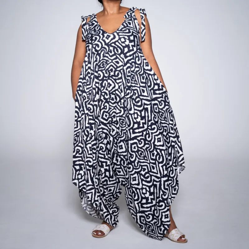 Navy/White Printed Jumpsuit sold by Fashion World