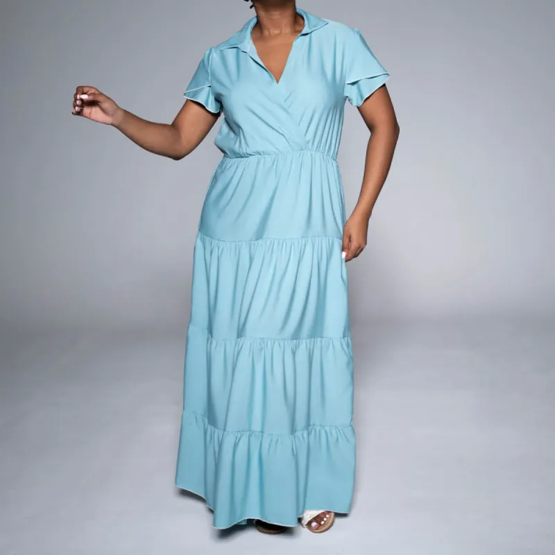 Cap Sleeve Sage Tiered Dress sold by Fashion World