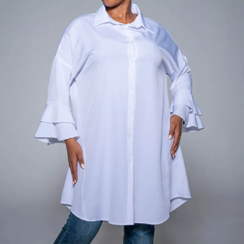 Optical White Long Sleeve Tunic sold by Fashion World
