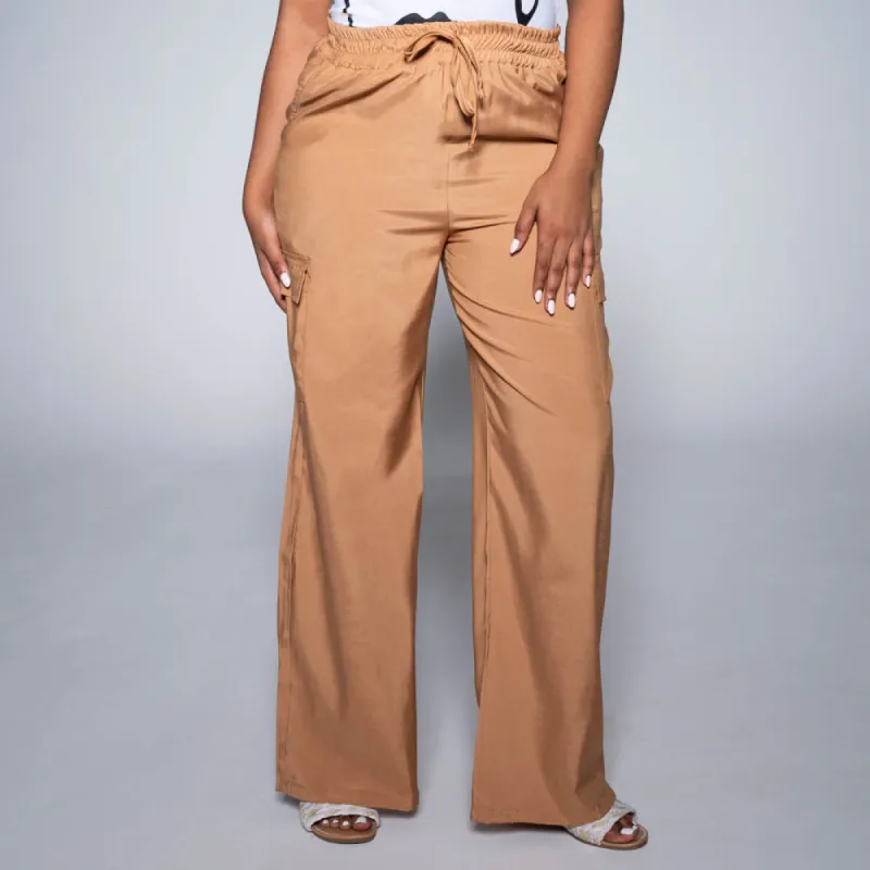 Camel Viscose Cargo Pants sold by Fashion World