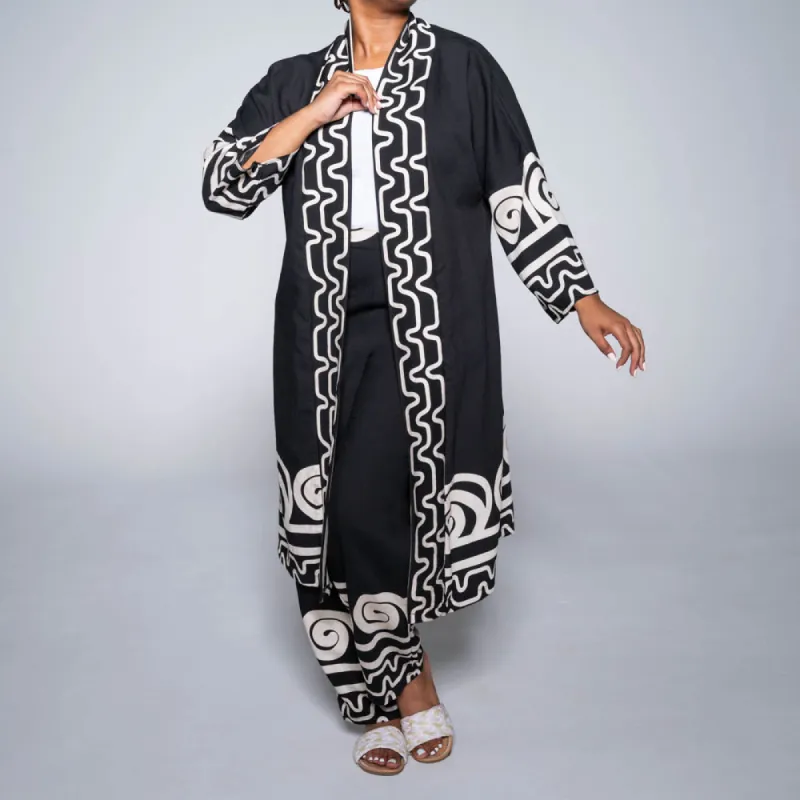 Plus Size Black/Stone Kimono sold by Fashion World