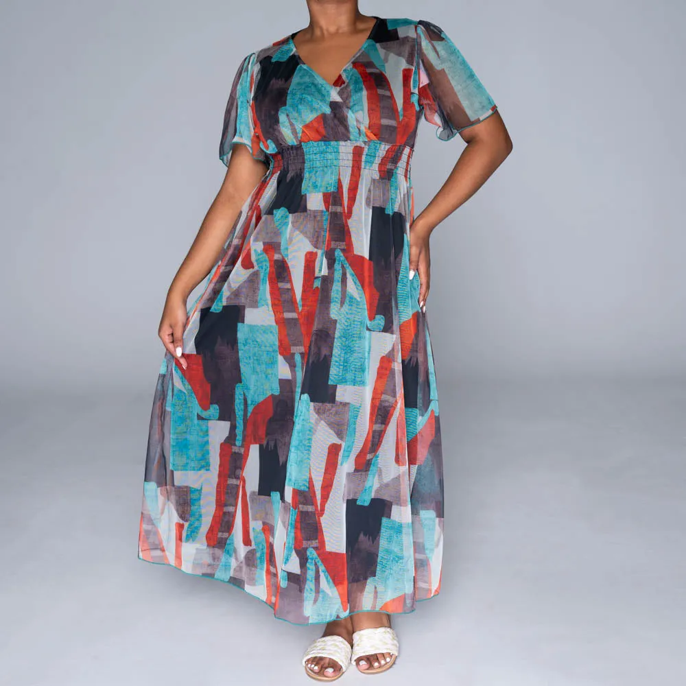 Short Sleeve Printed Mesh Dress sold by Fashion World