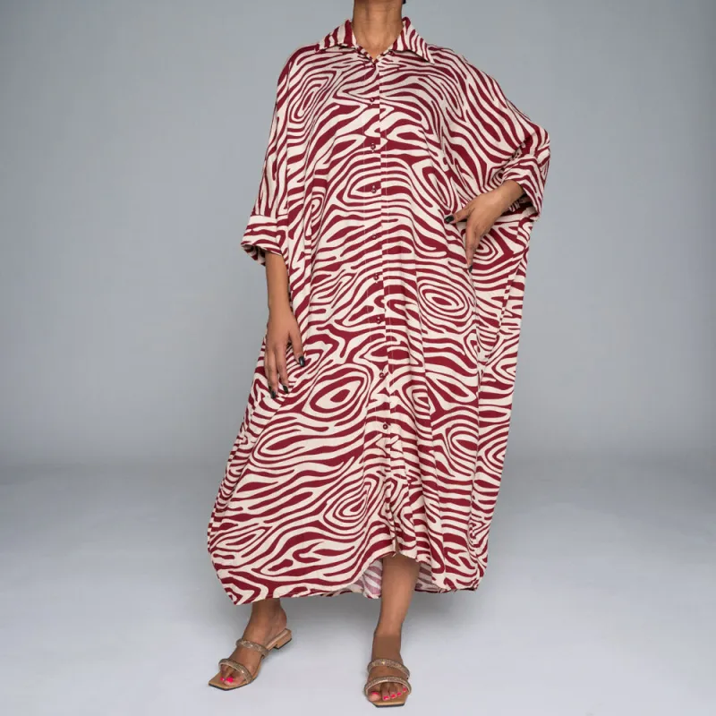 Wine  Printed Nylon Crepe Kaftan sold by Fashion World
