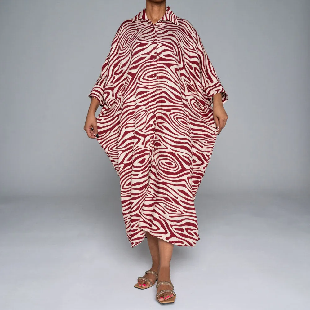 Wine Printed Nylon Crepe Kaftan sold by Fashion World product image thumbnail 5