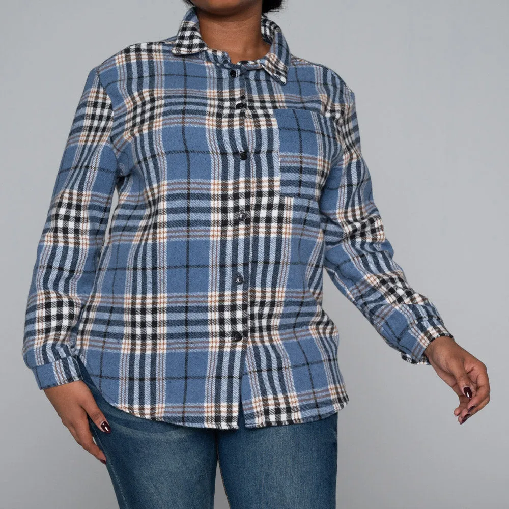 Cotton Brush Check Print Shacket sold by Fashion World product image thumbnail 4