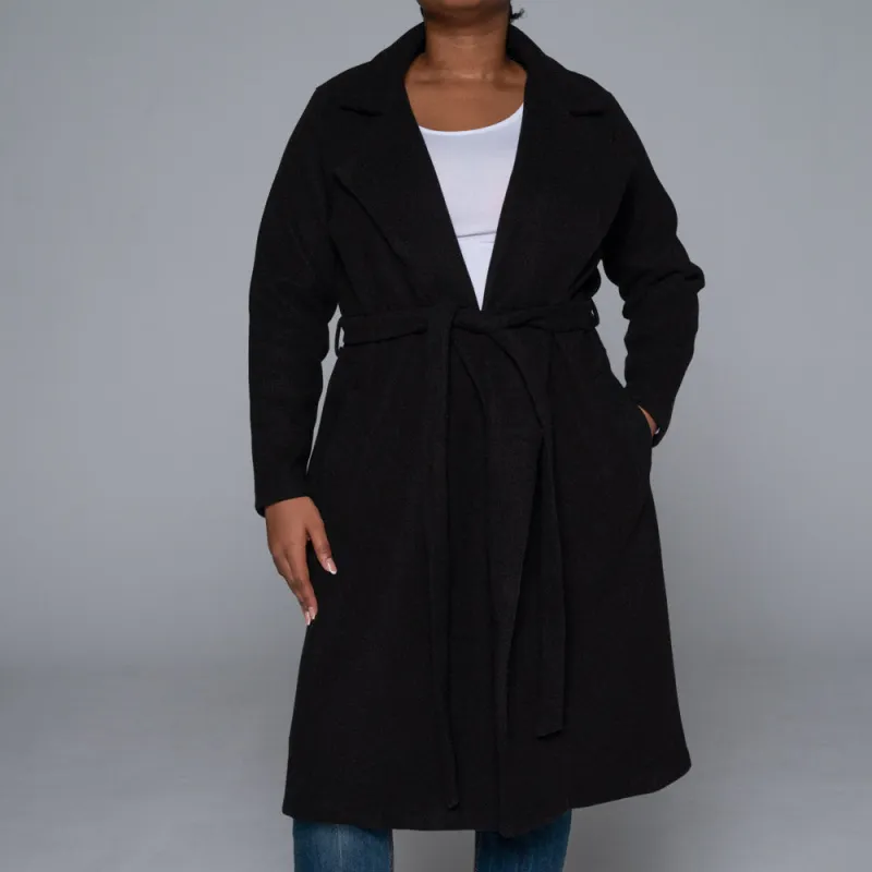 Plus Size Black Long Sleeve Melton Jacket sold by Fashion World