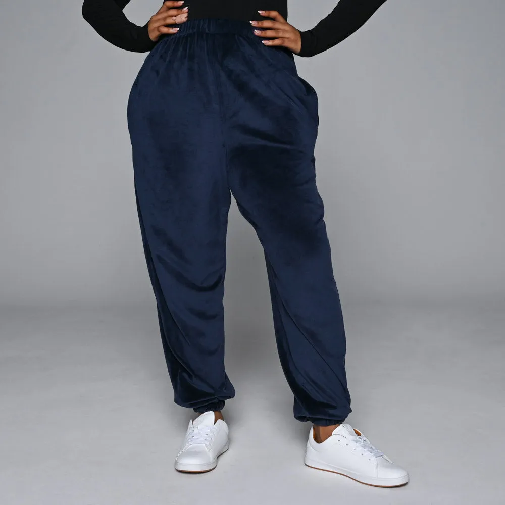 Navy Plus Size Velour Hooded Track Pants sold by Fashion World product image thumbnail 3