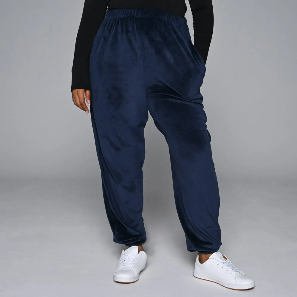 Navy Plus Size Velour Hooded Track Pants sold by Fashion World product image thumbnail 5